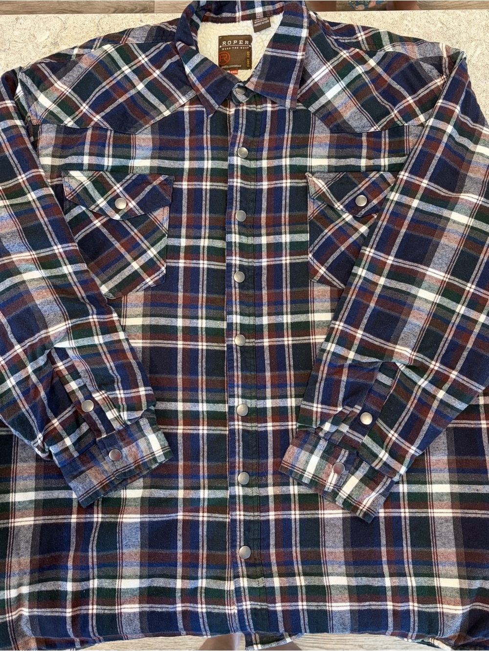 Roper Men's Blue Plaid Snap-Front Flannel Sherpa Lined Shirt-XXL